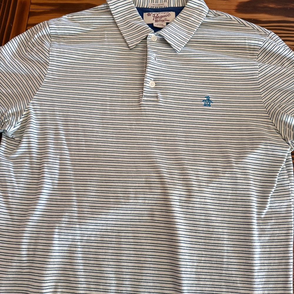 Original Penguin Green and White Striped Polo